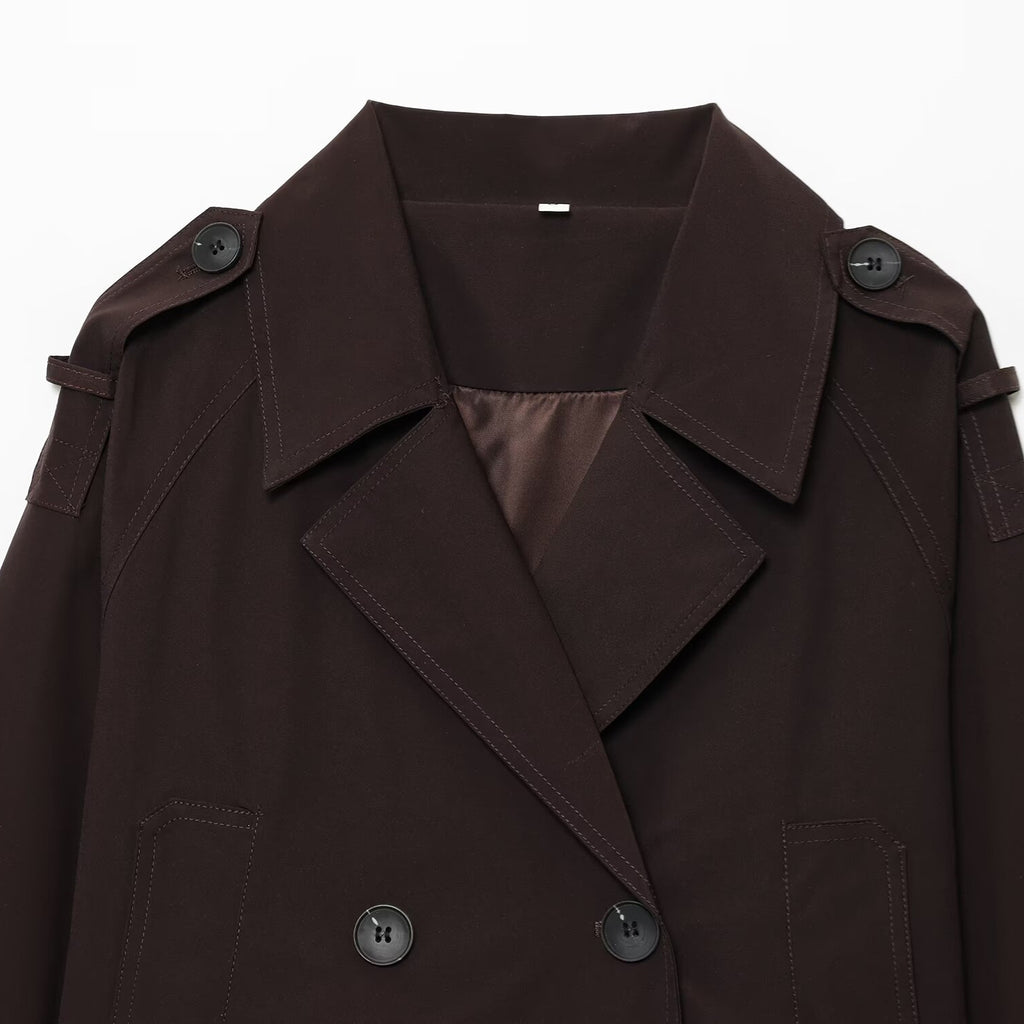 Street double breasted short lapel trench coat jacket