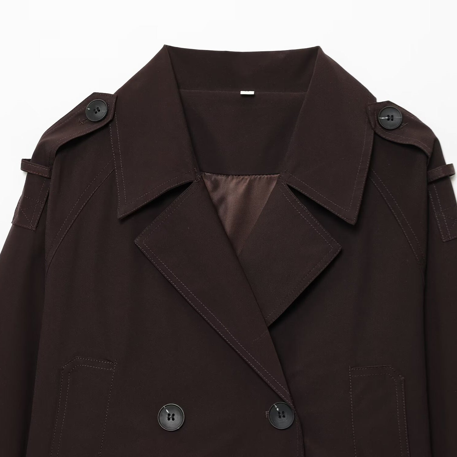Street double breasted short lapel trench coat jacket