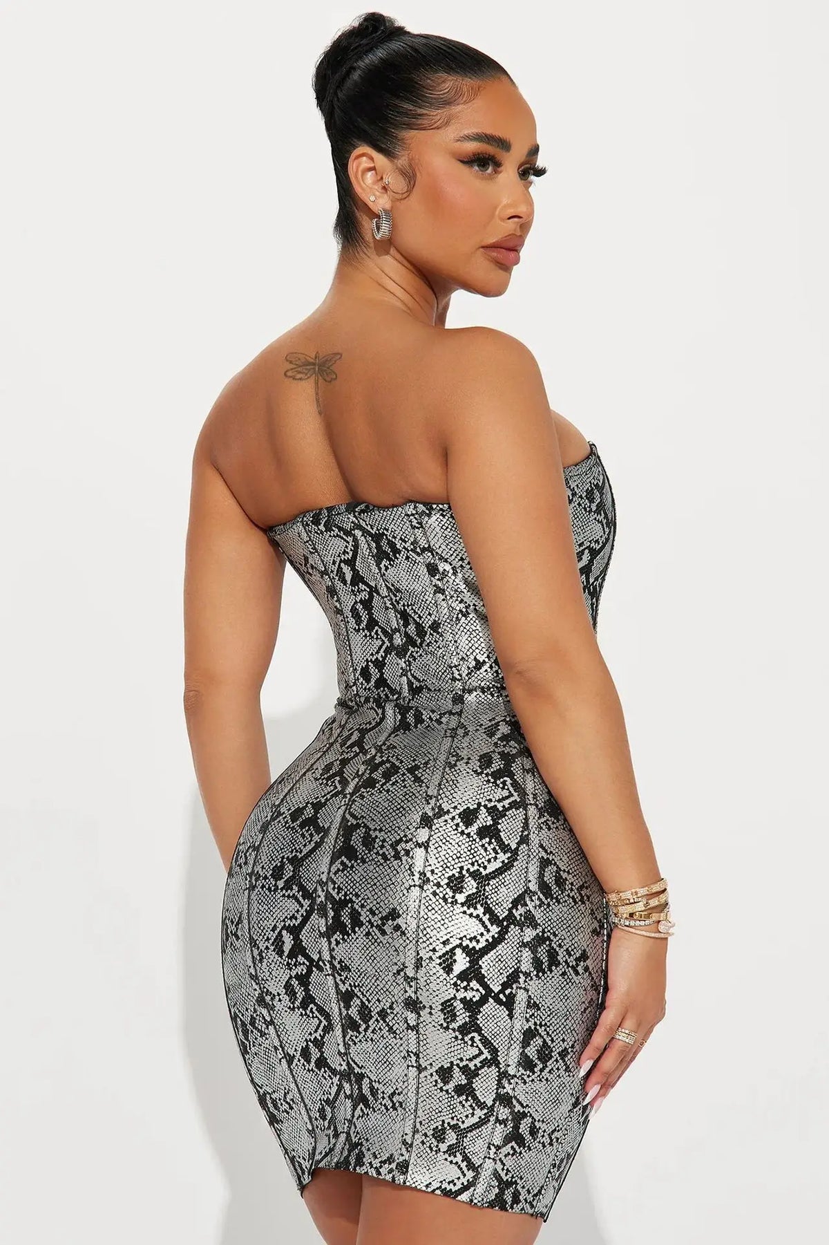 Metallic Snake Print Bandage Dress