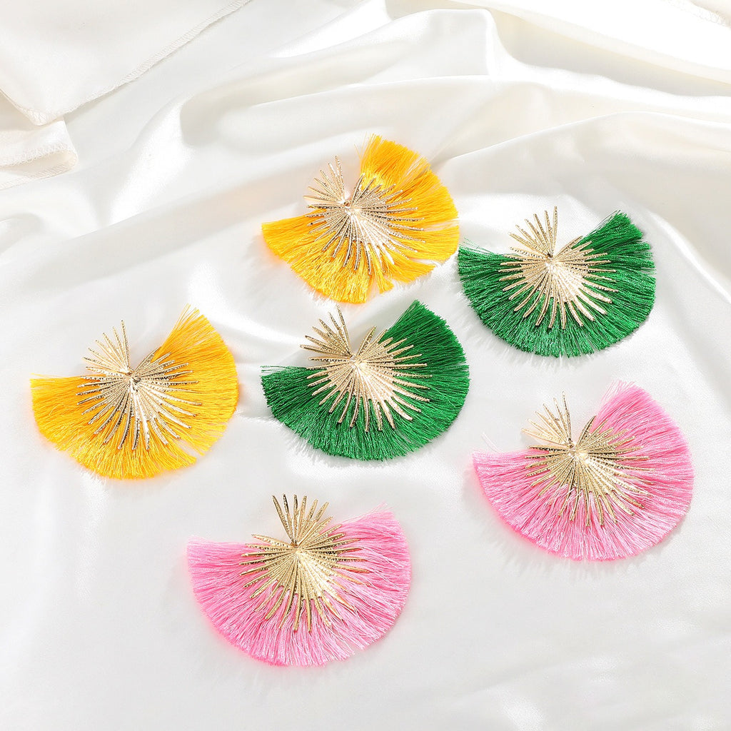 Heart & Fan Tassel Statement Earrings