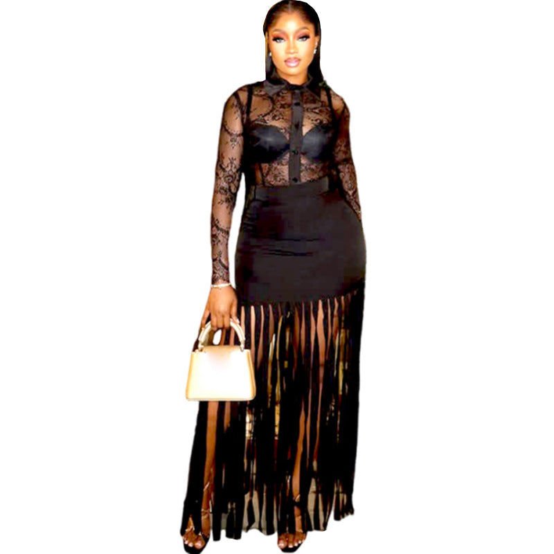 Black Sheer Top & Maxi Dress Set