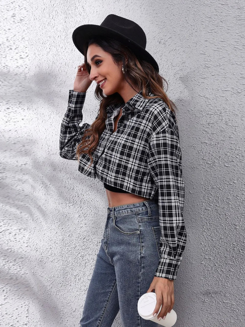 Printed Cropped Button-Down Jacket
