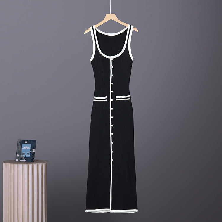 Strap Dress, Sexy Slim-Fit Buttoned Split Design Bodycon Dress