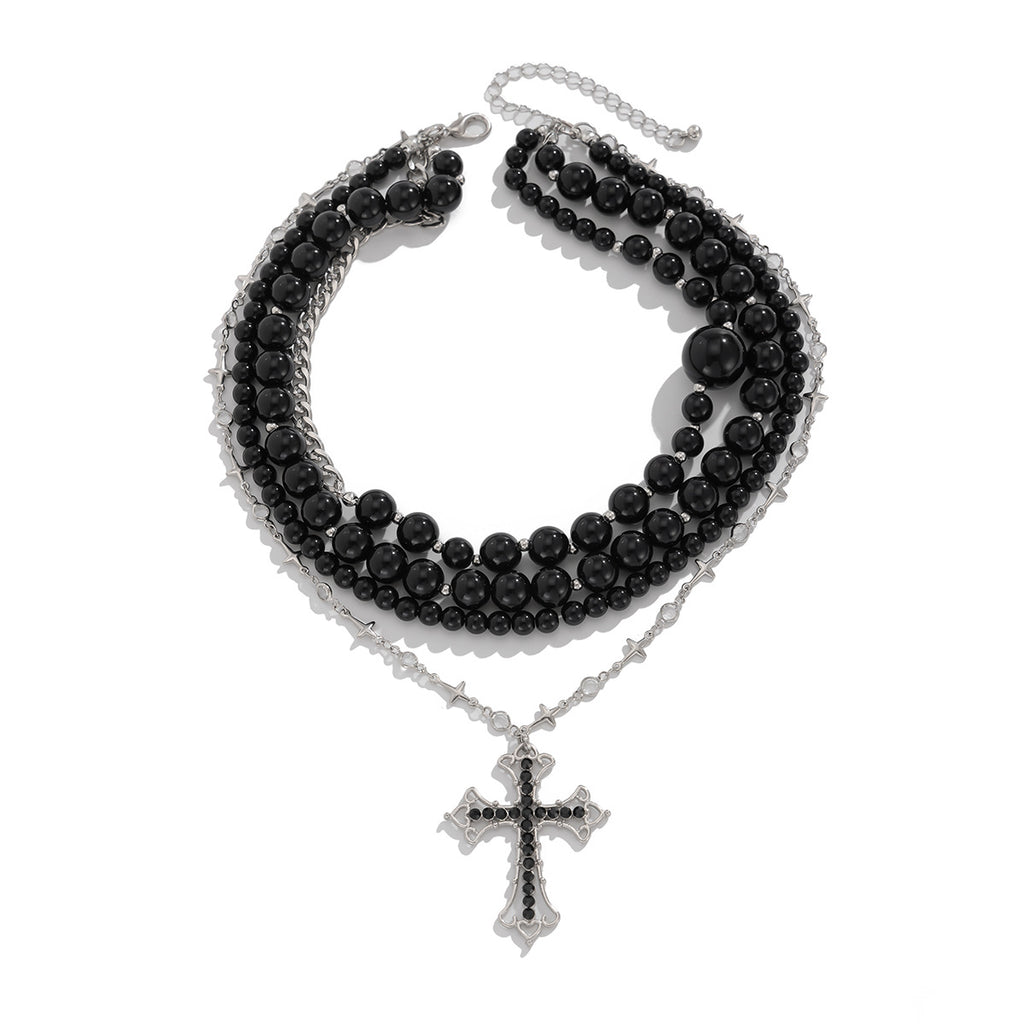 Acrylic Bead Cross Pendant Statement Necklace