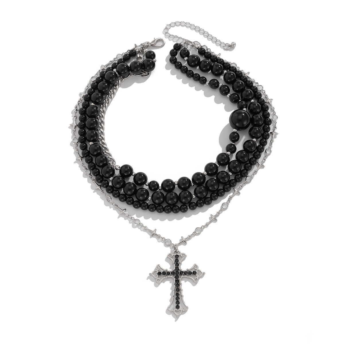 Acrylic Bead Cross Pendant Statement Necklace