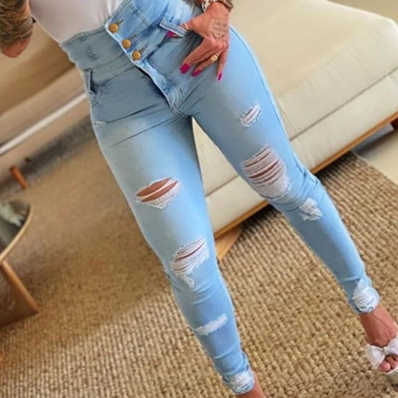 High-Waisted High-Stretch Distressed Skinny Jeans