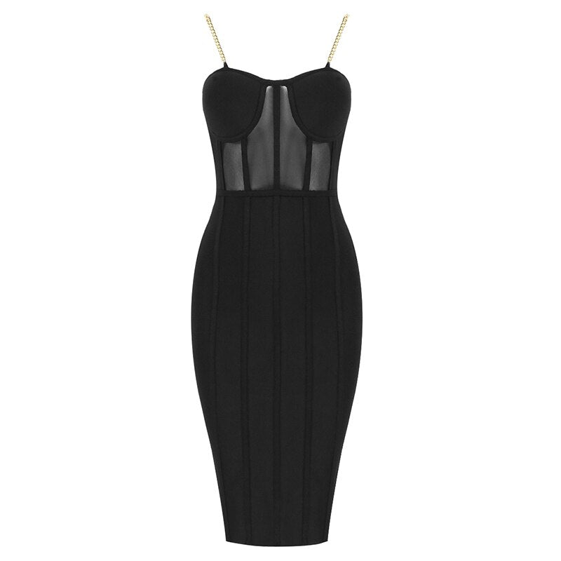 Mesh Spaghetti-Strap Bodycon Dress