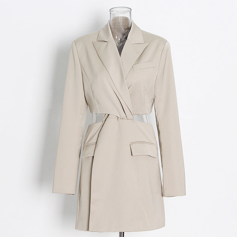 Hollow Out Backless Design Slim Blazers For Women Solid Long Sleeve High Waist Jackets