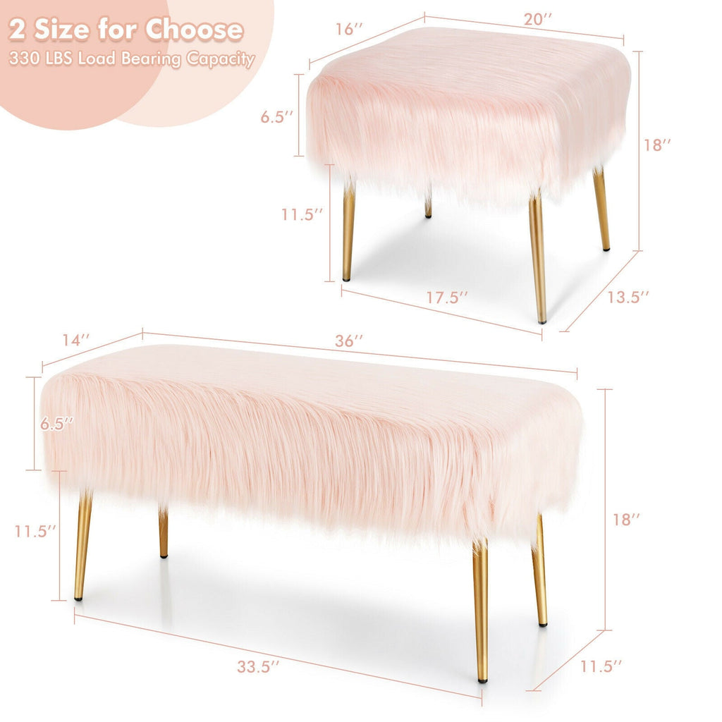 Faux Fur Vanity Stool with Golden Metal Legs for Makeup Room