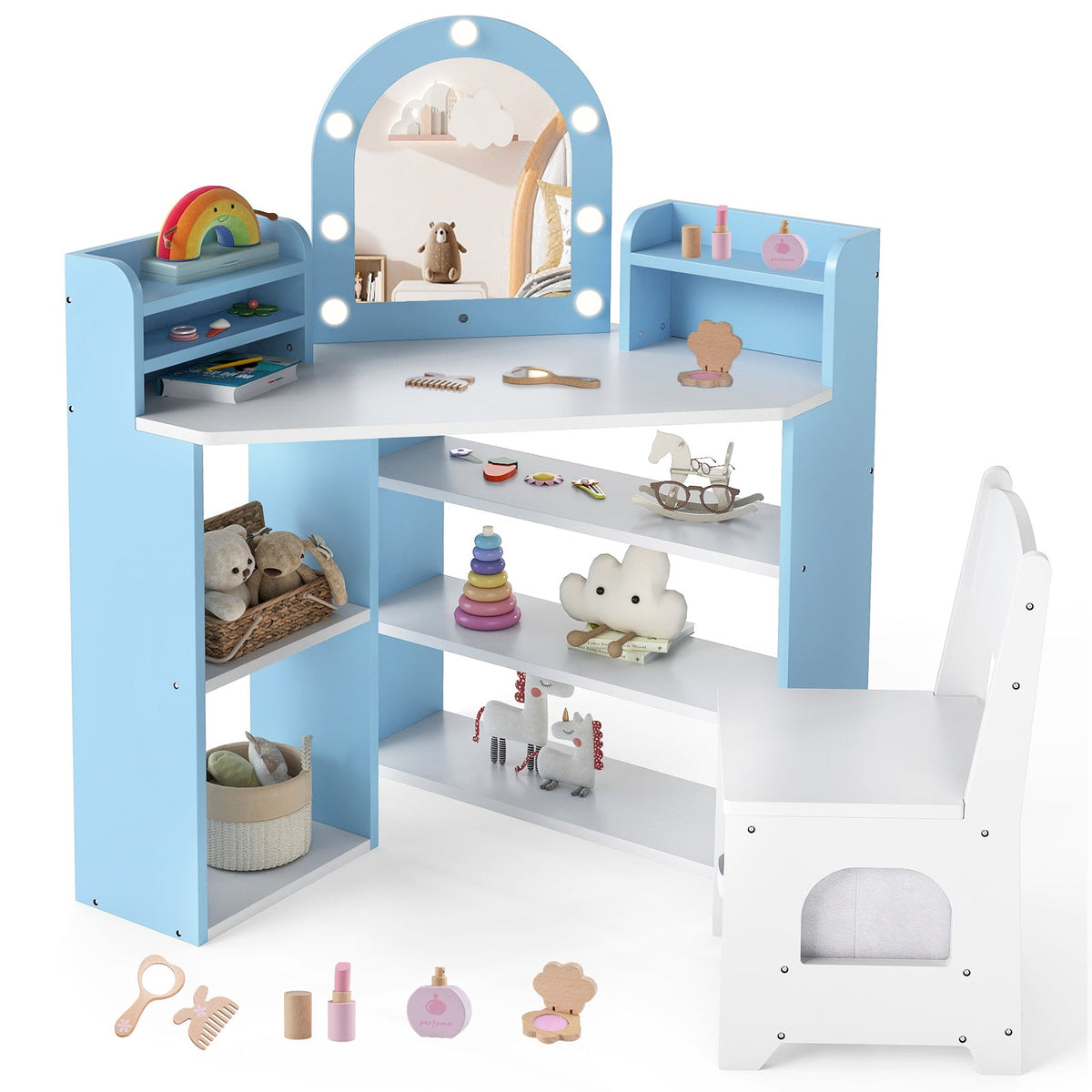2-In-1 Kids Vanity Set with Lights for Toddlers 3+ Years Old