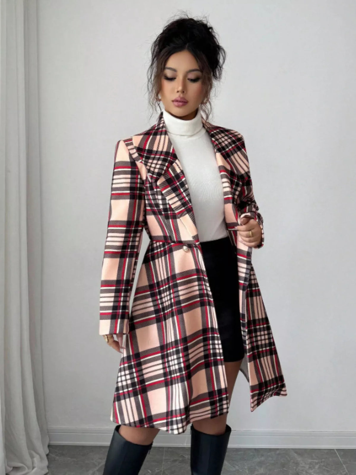 Plaid Button Up Long Sleeve Coat