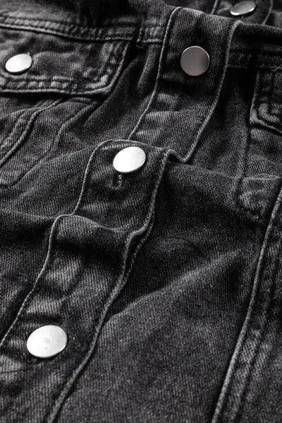 Distressed Drawstring Long Sleeve Hooded Denim Jacket for Women