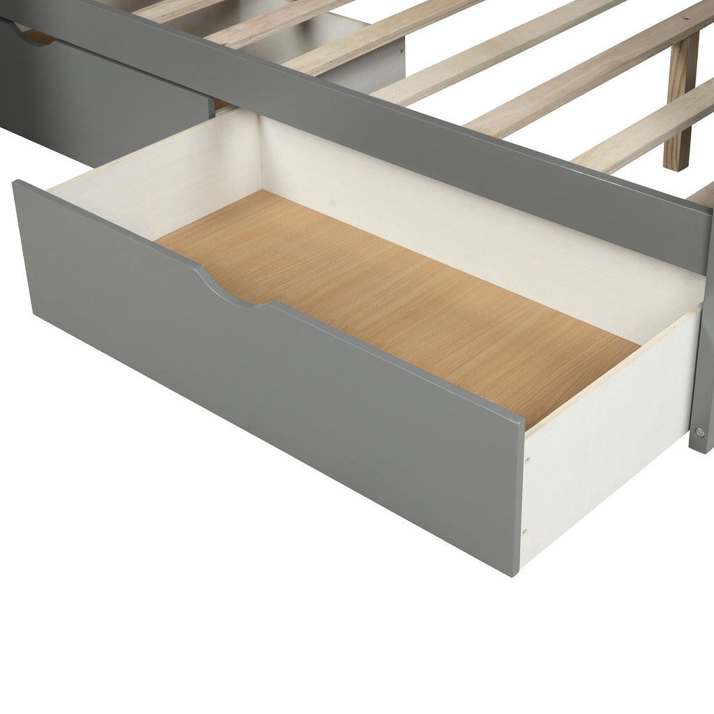Bunk Bed with Storage Staircase, Slide & Desk - Twin or Full - Dark Gray or White