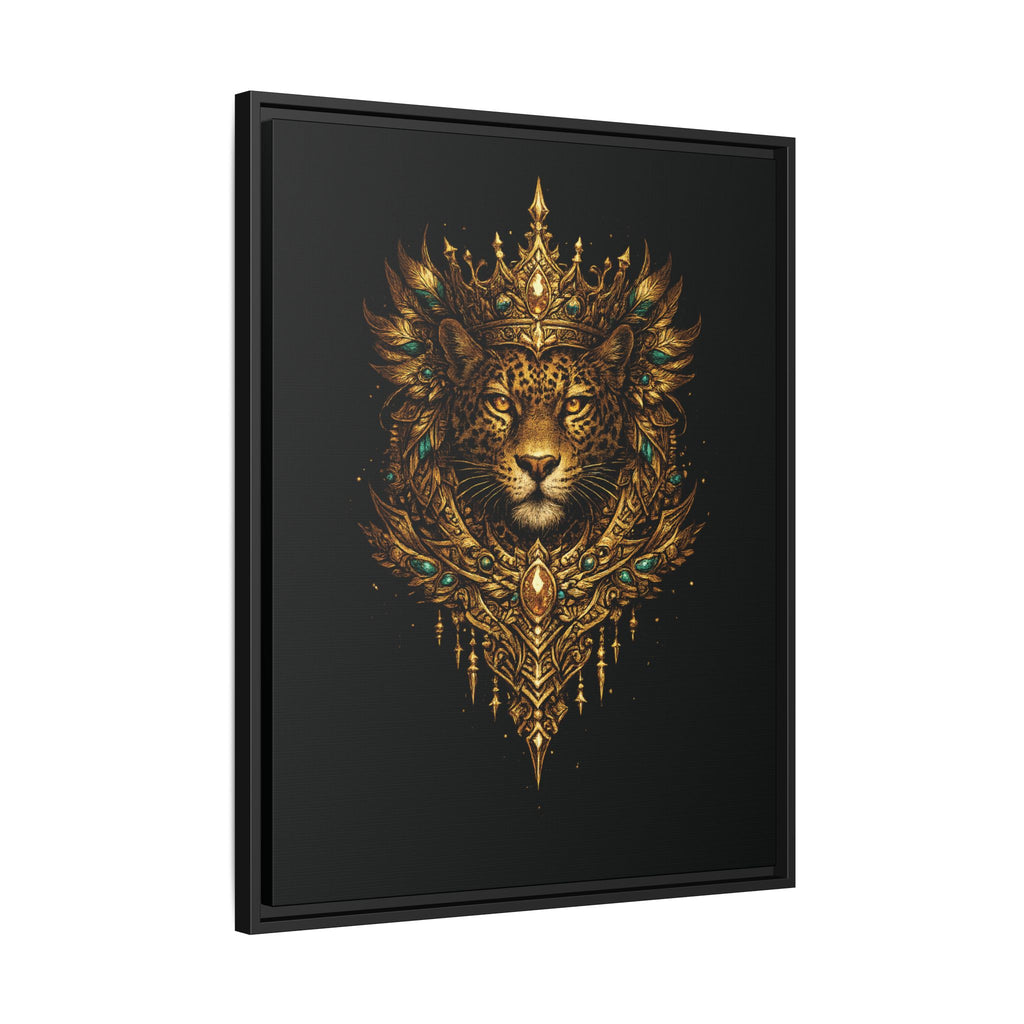 Golden Crowned Jaguar Canvas Art — Gold Crowned Lion Matte Framed Print