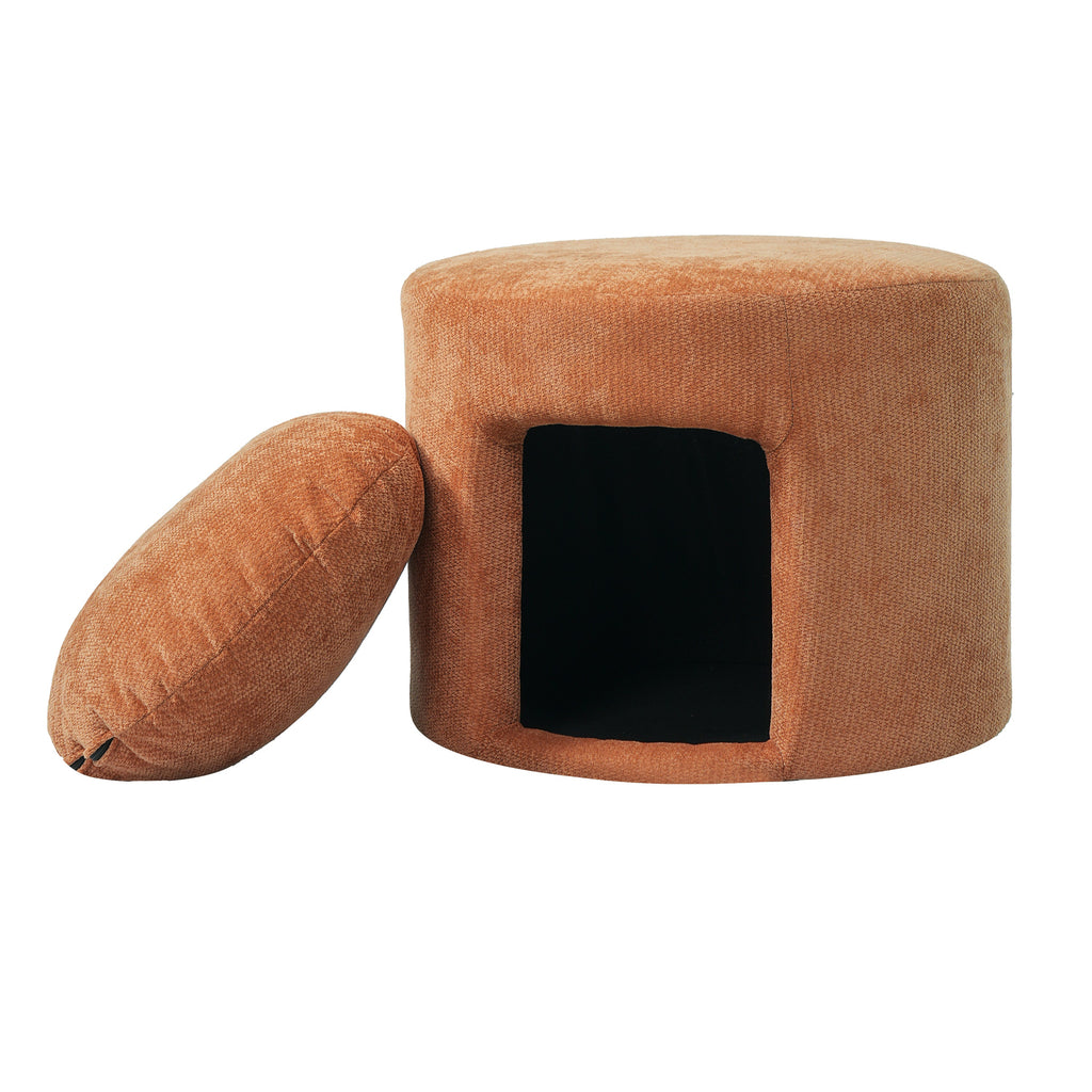 Orange Pet Friendly Ottoman with Removable Cushion and Hidden Pet Nook - Orange