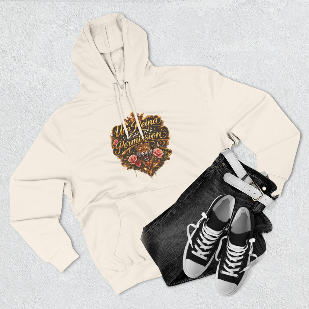 Hoodie — "Una Reina doesn't ask Permission" Floral Vintage Fleece Hoodie