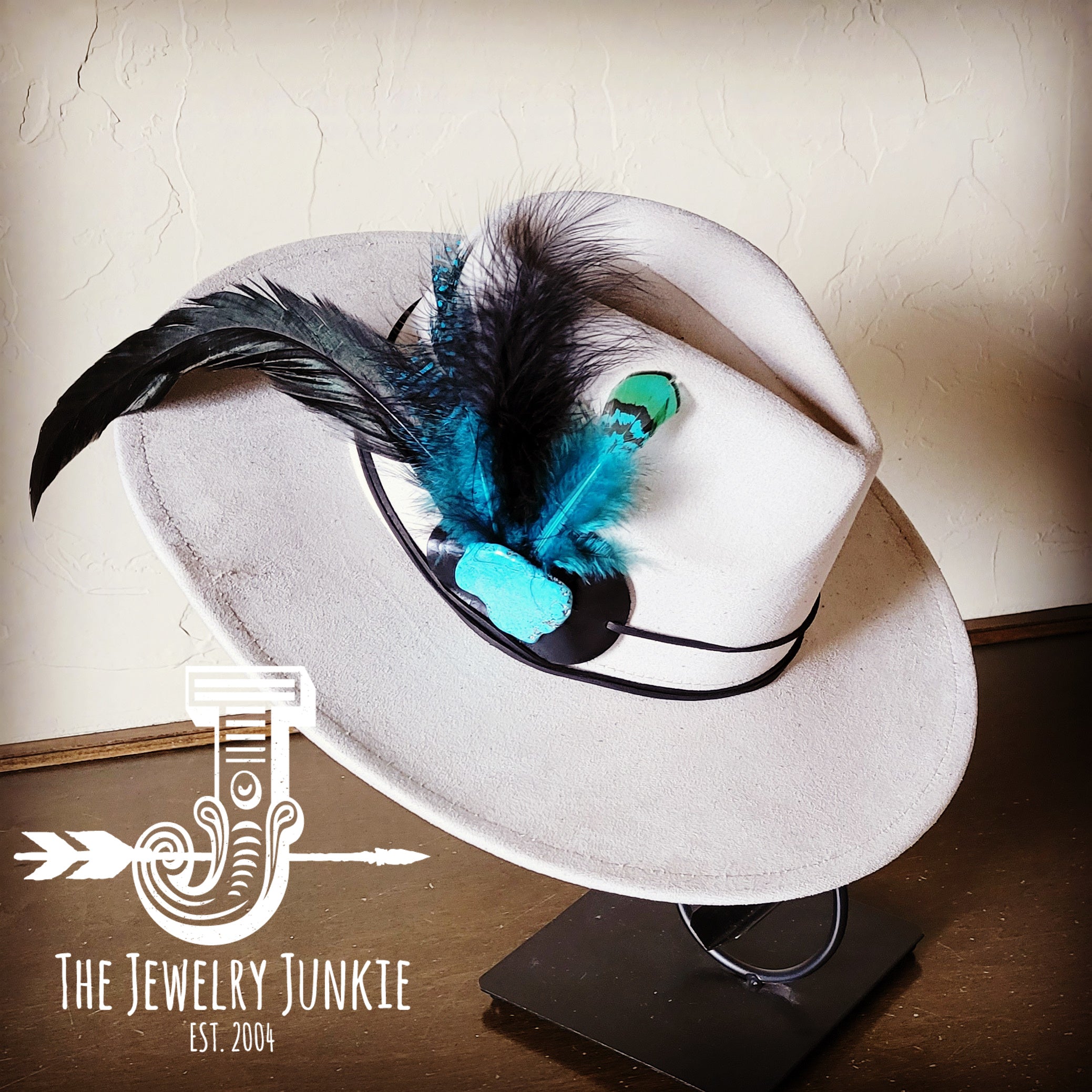 Marabou Blue Spotted Feather & Turquoise Slab Hat Band + Choice of Hat 986a