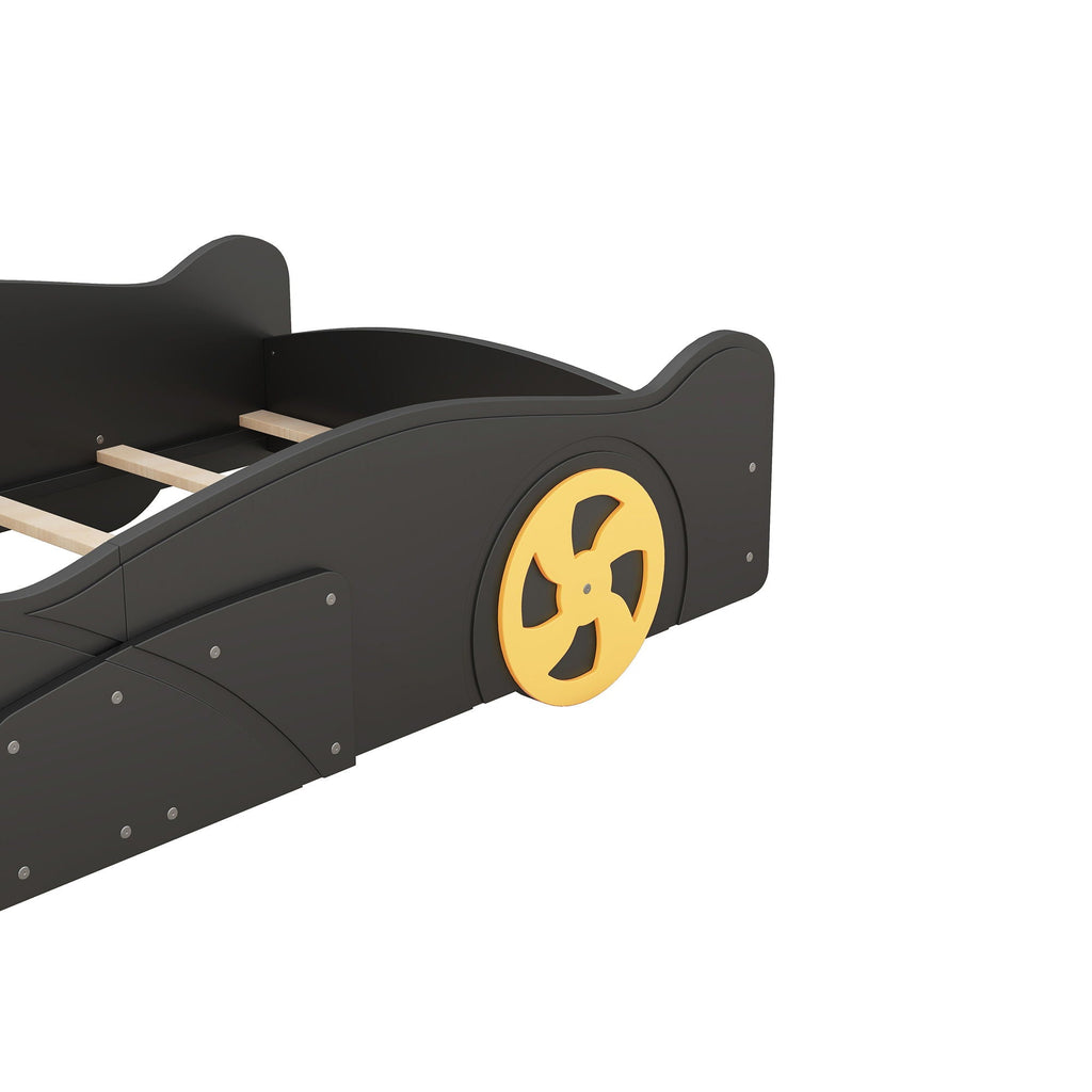 Race Car Platform Bed with Storage and Wheels - Black or Blue