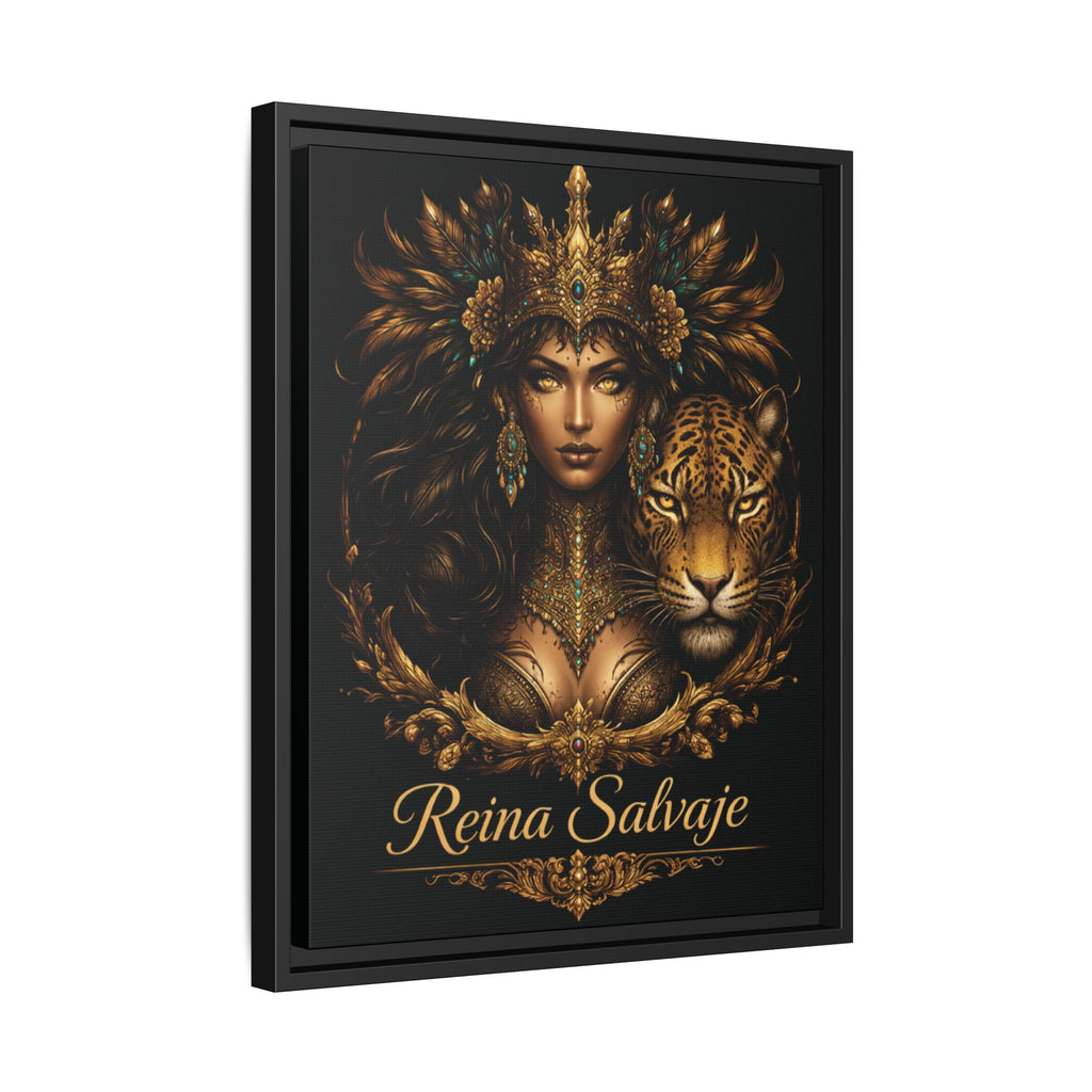 Reina Salvaje Matte Framed Canvas Art — Golden Goddess & Tiger Wall Decor
