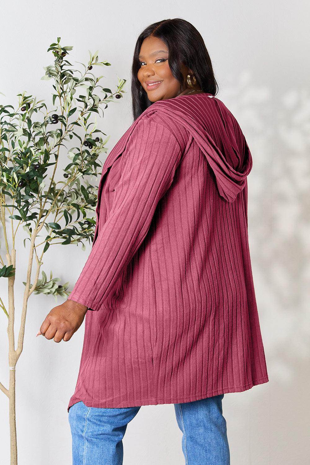 Basic Bae Full Size Hooded Sweater Cardigan for Women