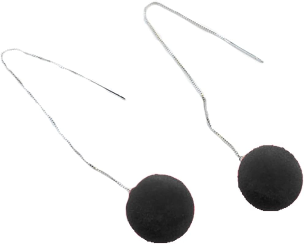 Faux Fur Pom Pom Tassel Drop Dangle Earrings Set