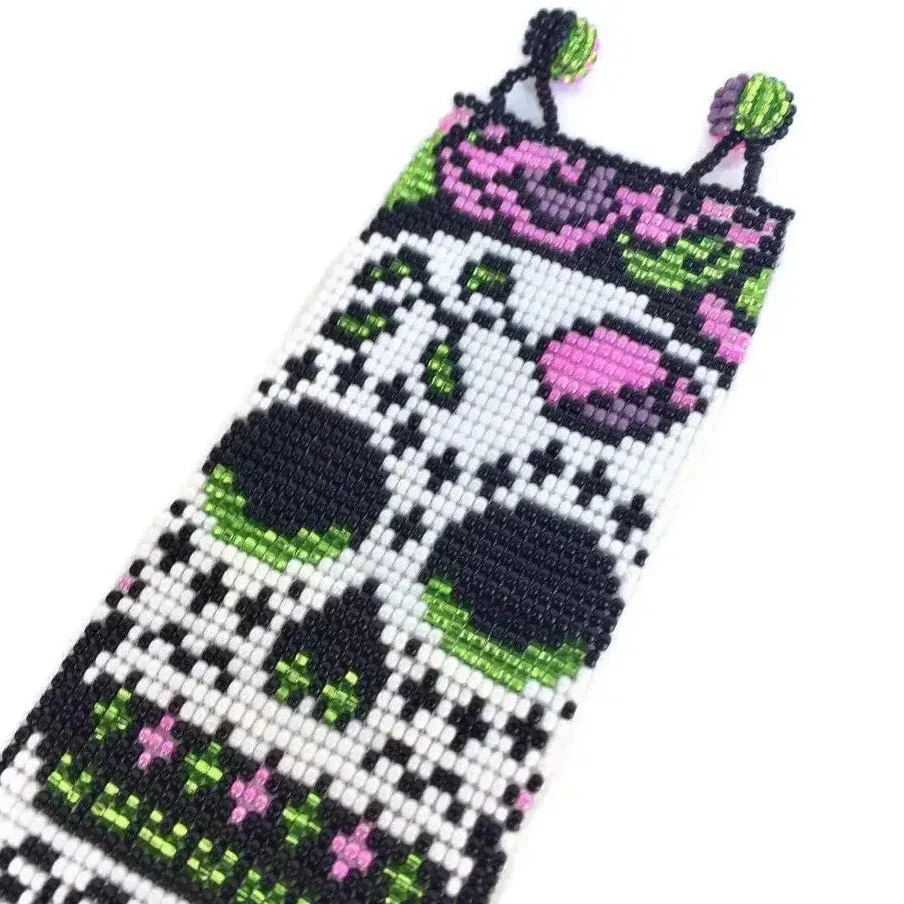 Sugar Skull Catrina Wide Seed Bead Bracelet - Guatemala