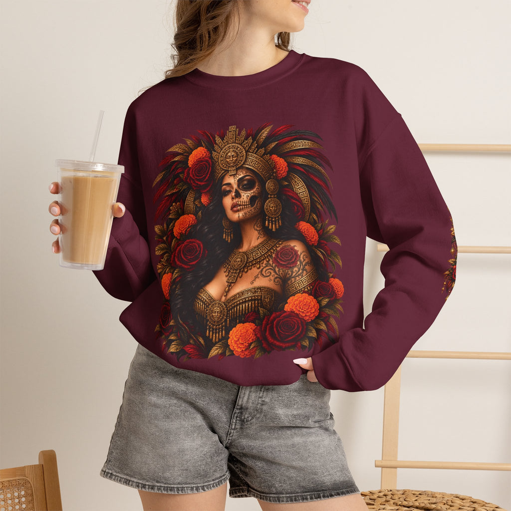 Reina Azteca: Entre Rosas y Cempasúchil | Unisex Heavy Blend™ Crewneck Sweatshirt
