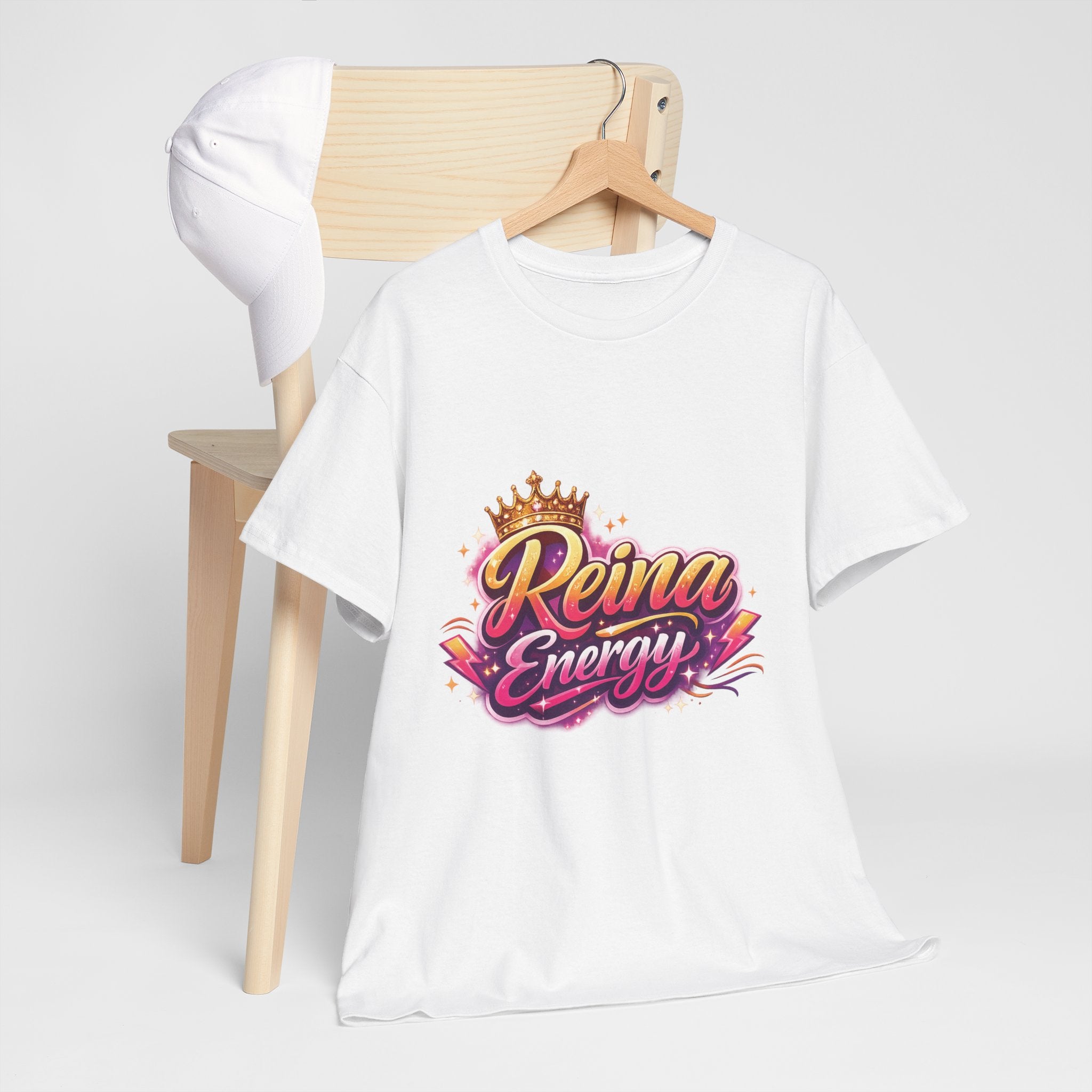 Reina Energy Tee | Crown Script Logo, Vibrant Retro Colors