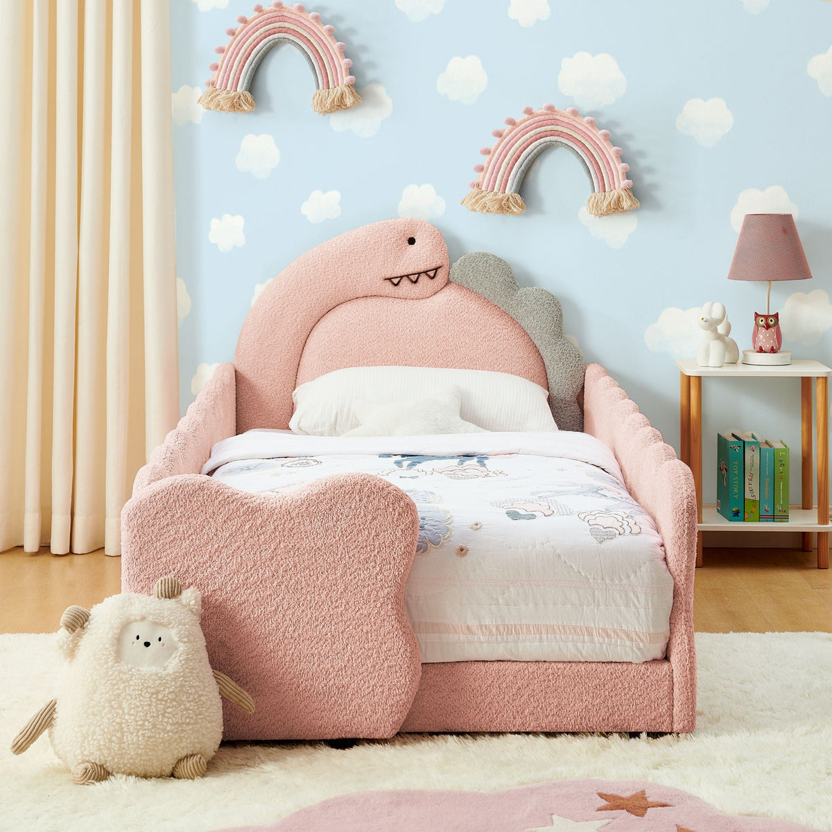 Dinosaur Shaped Toddler Bed with Safety Guardrail - Twin Upholstered Bed