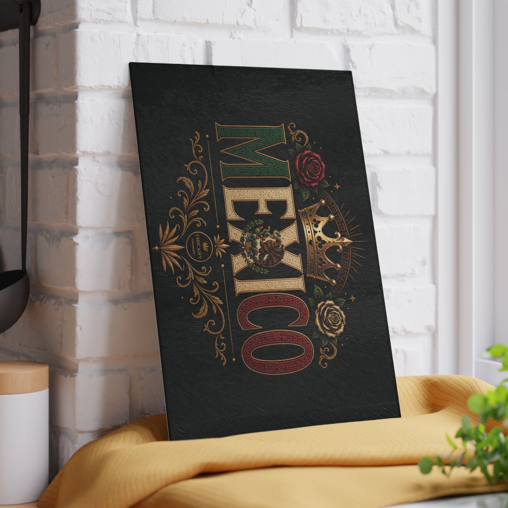 Orgullo Mexicano Glass Cutting Board — Mexican Flag Colors Decorative Kitchen Board