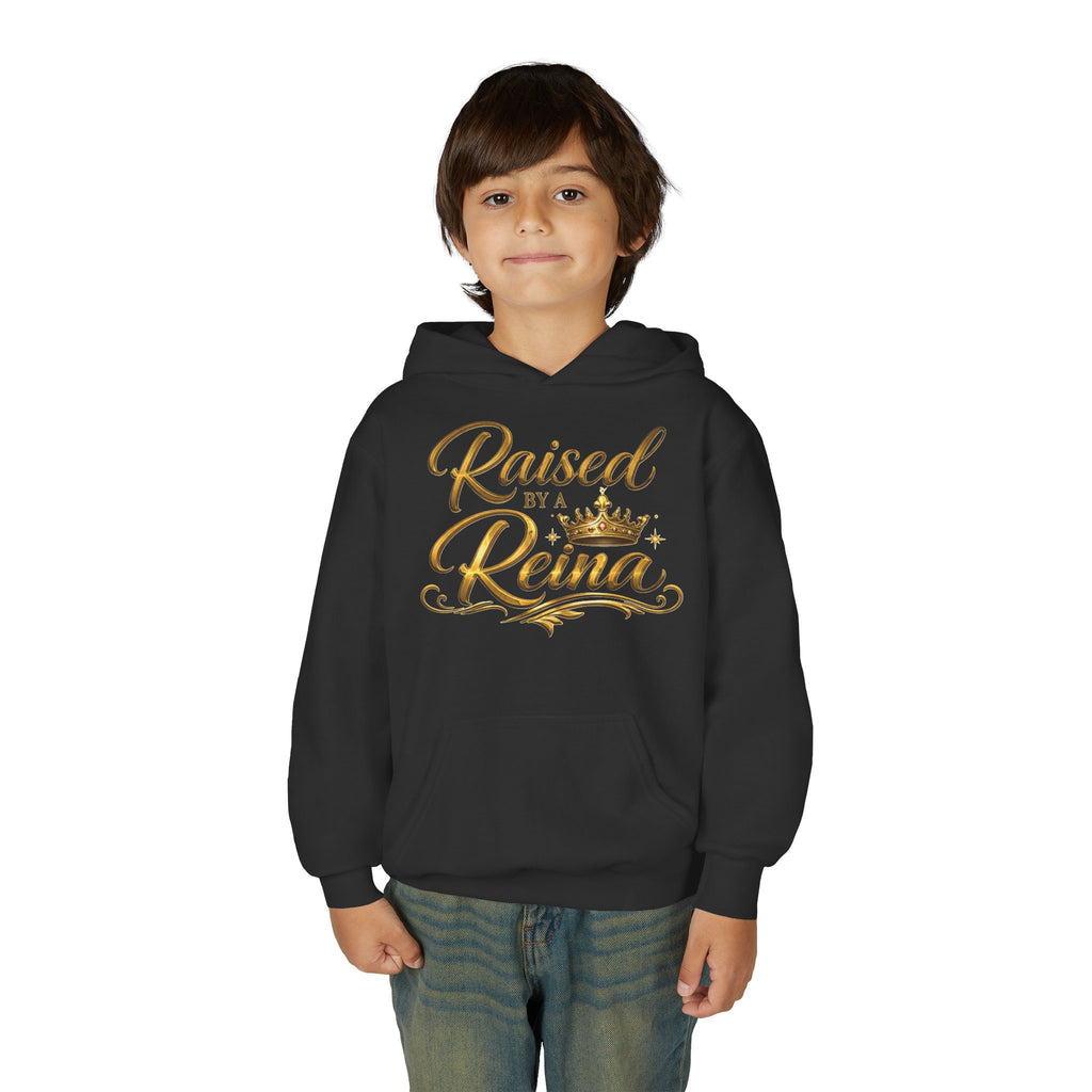 Raised by a Reina Hoodie | Gold Script Crown Youth Hoodie
