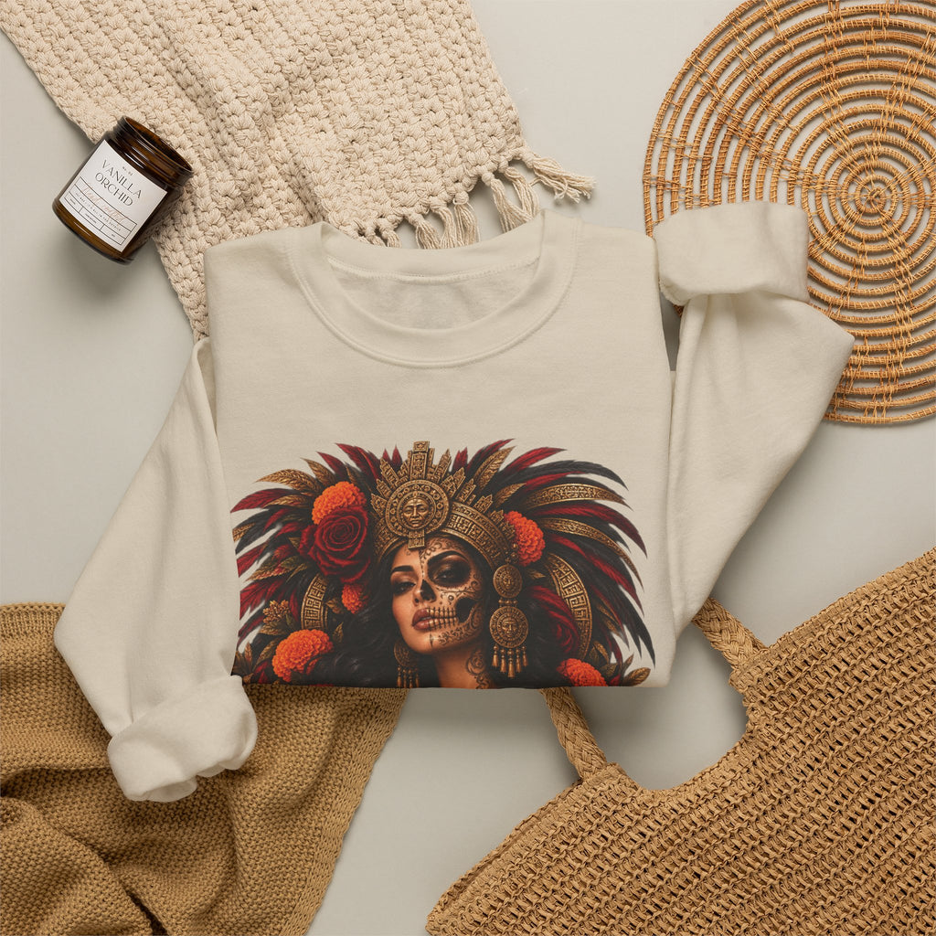 Reina Azteca: Entre Rosas y Cempasúchil | Unisex Heavy Blend™ Crewneck Sweatshirt