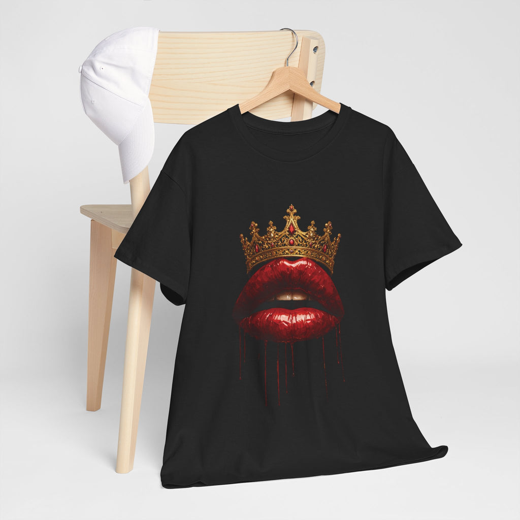 Crown Kiss T‑Shirt — Dripping Red Lips Graphic Tee