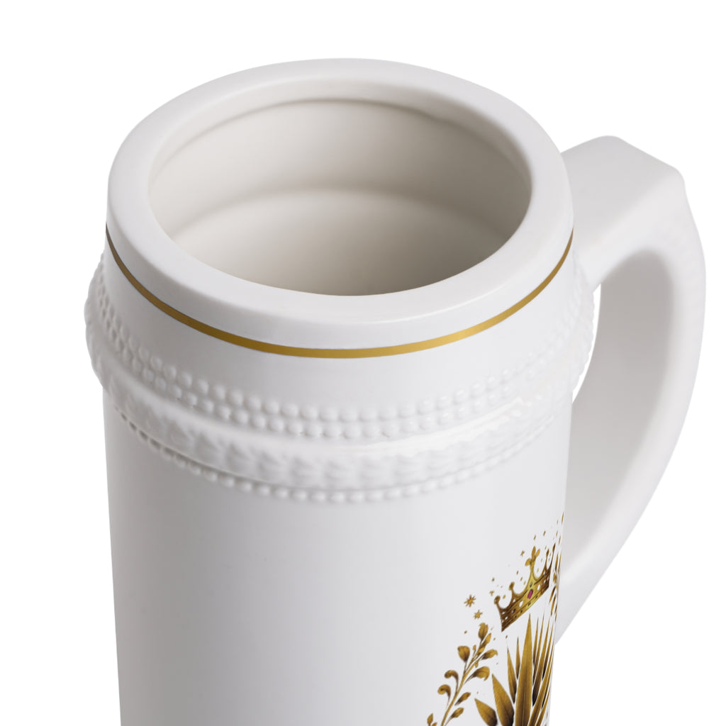 Raíces de Jalisco Ceramic Beer Stein – Gold Crown Agave Logo Mug