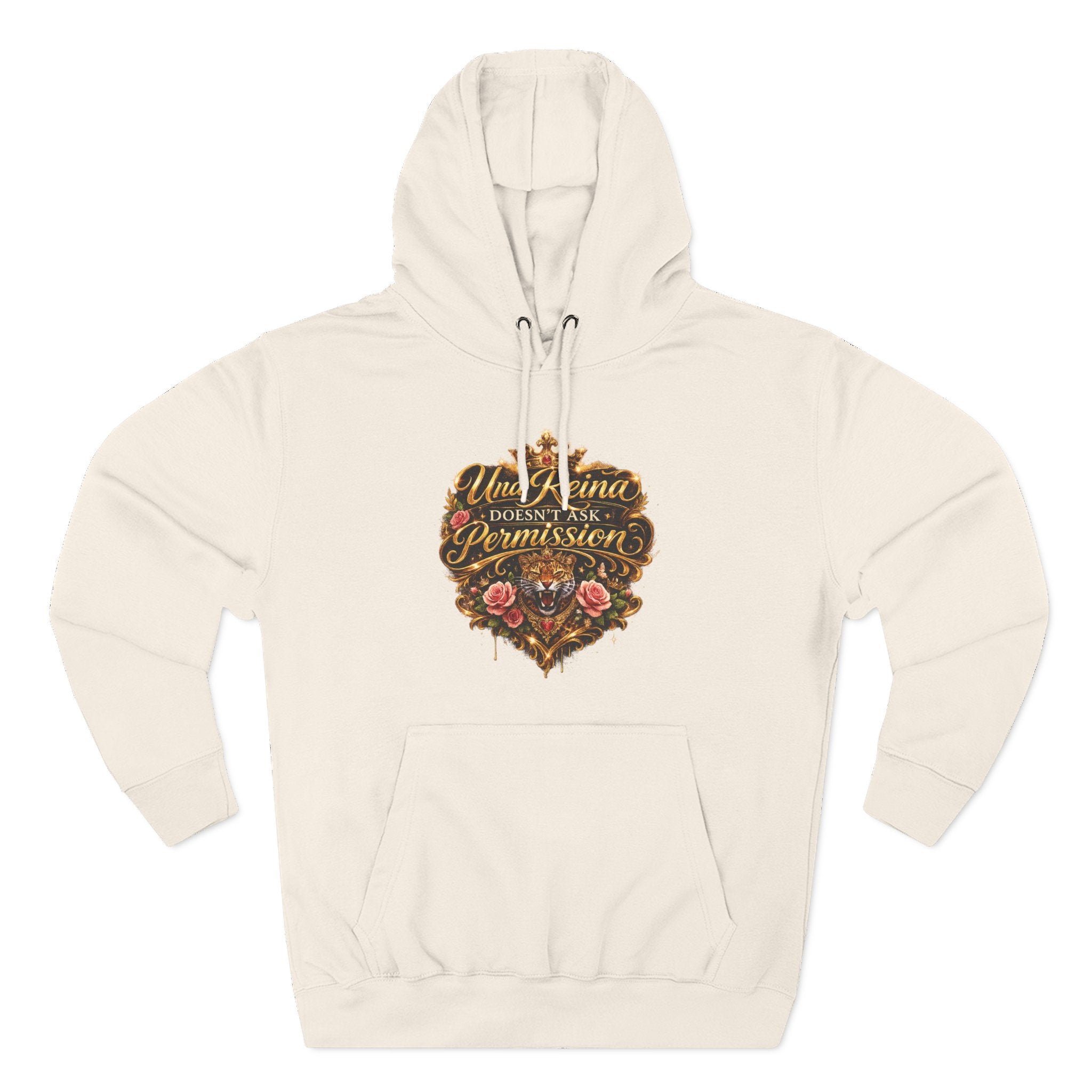 Hoodie — "Una Reina doesn't ask Permission" Floral Vintage Fleece Hoodie