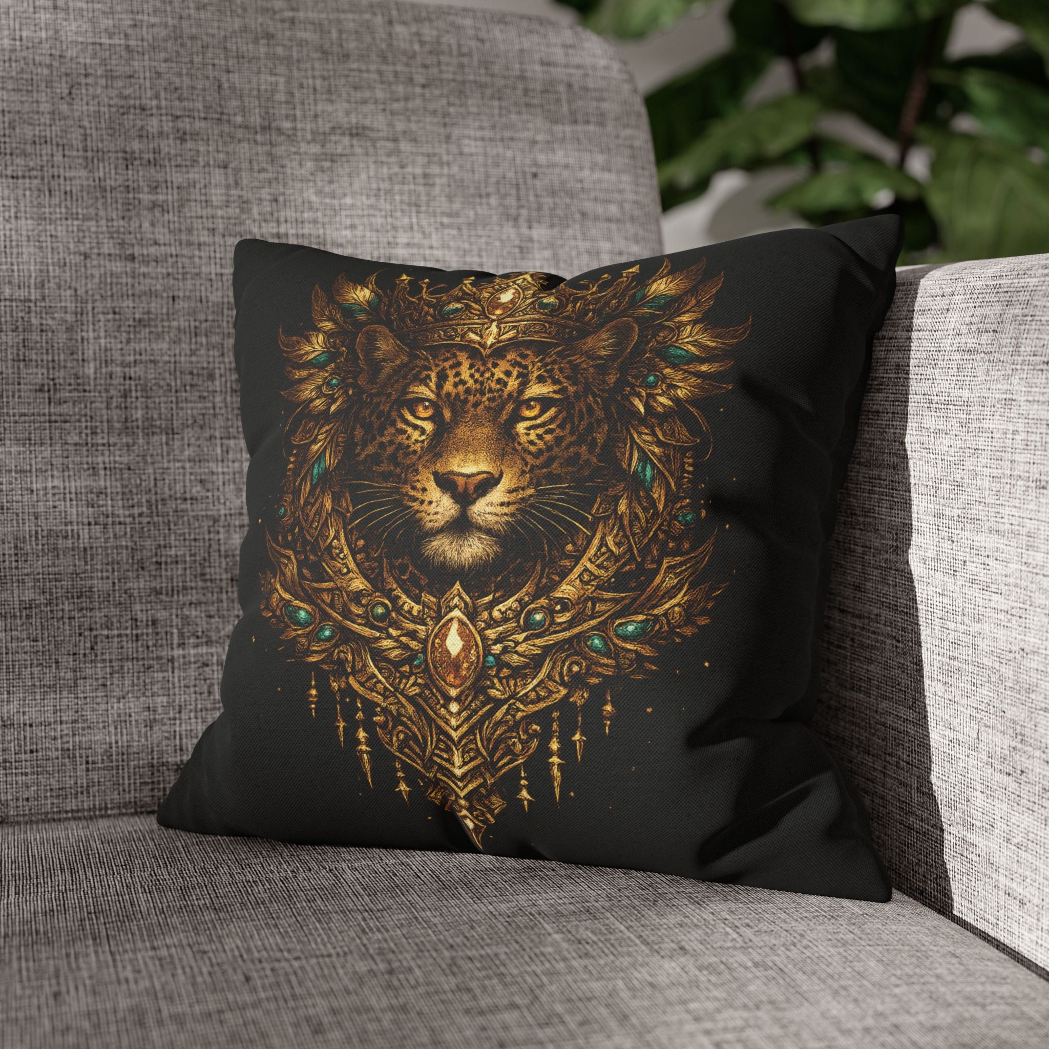 Golden Crowned Jaguar Decorative Pillow case