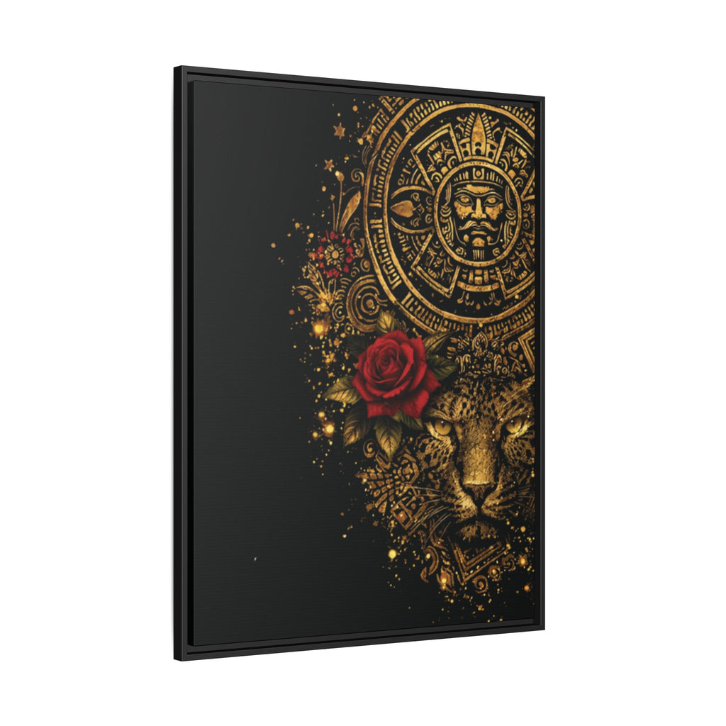 Reina Azteca Art Print — Framed Matte Canvas with Red Rose