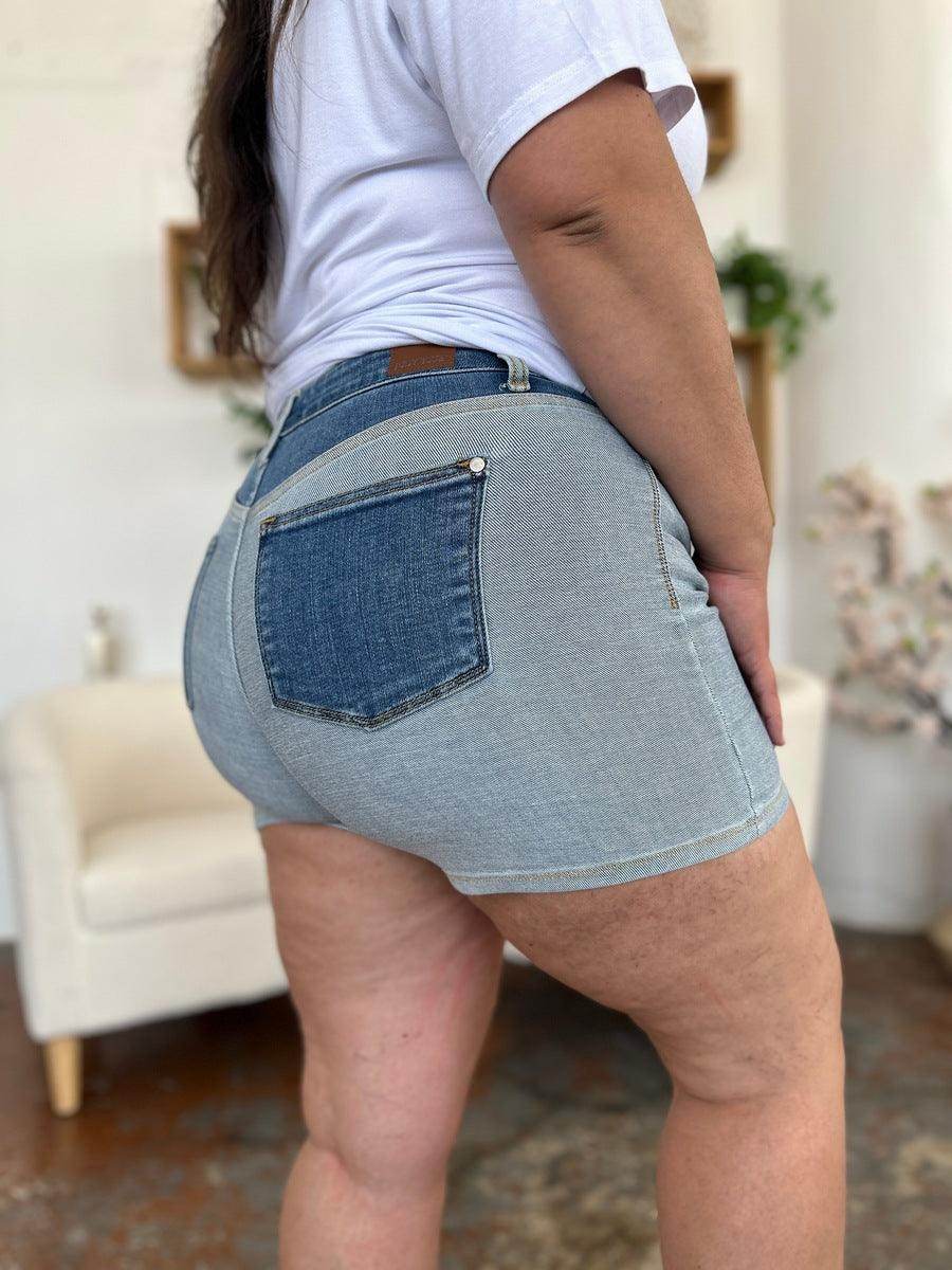 Judy Blue Full Size Color Block Denim Shorts for Women