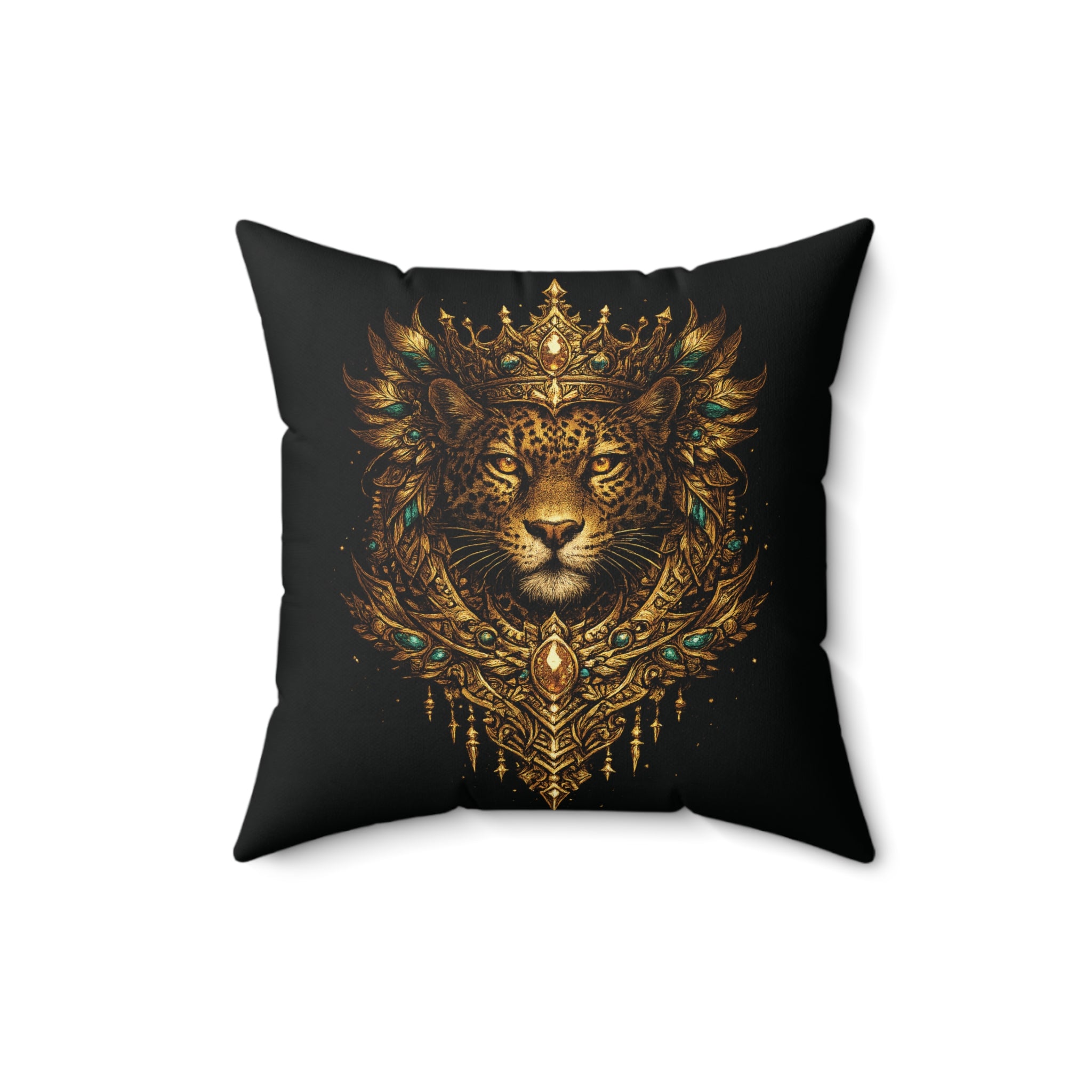 Golden Crowned Jaguar Decorative Pillow