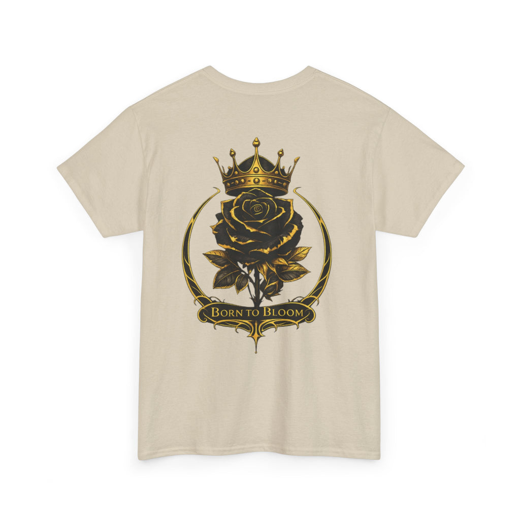 Born to Bloom Rose Crown Tee | Black Gold Floral Graphic