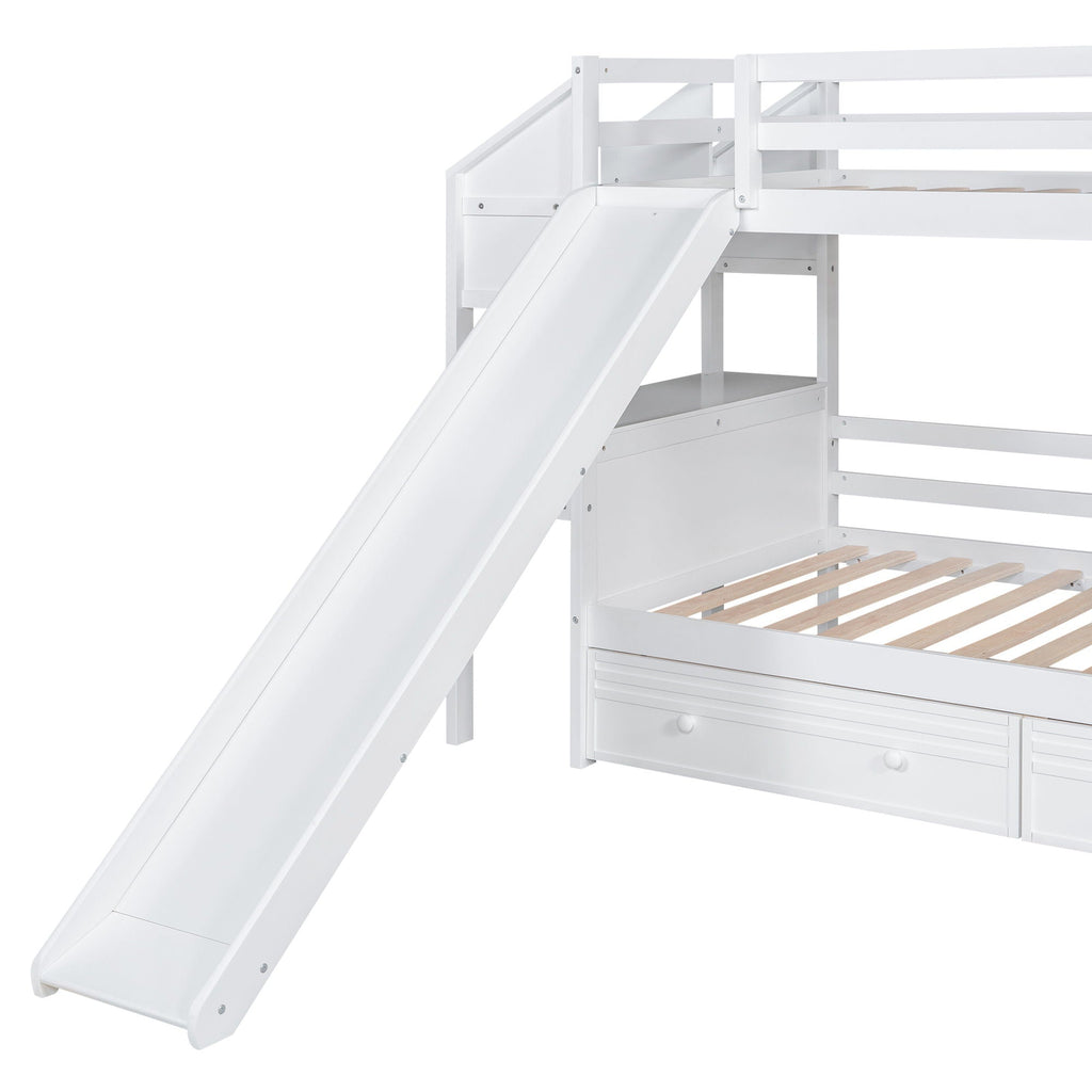 Bunk Bed with Storage Staircase, Slide & Desk - Twin or Full - Dark Gray or White
