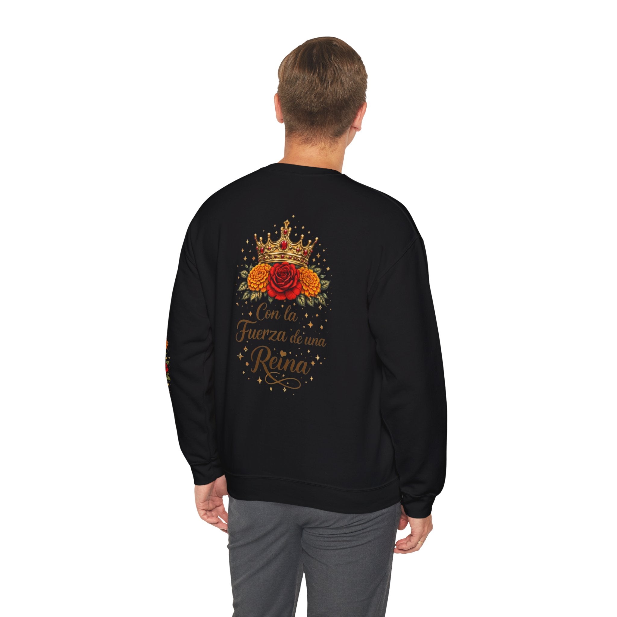Crewneck Sweatshirt — "Con la Fuerza de una Reina" Floral Crown Design