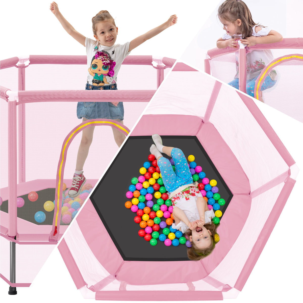 55-Inch Kids' Trampoline with Safety Enclosure | Pink
