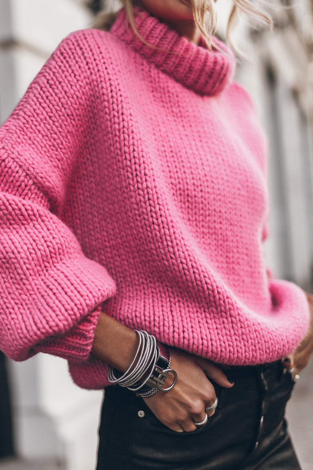 Chunky Drop-Shoulder Turtleneck Sweater