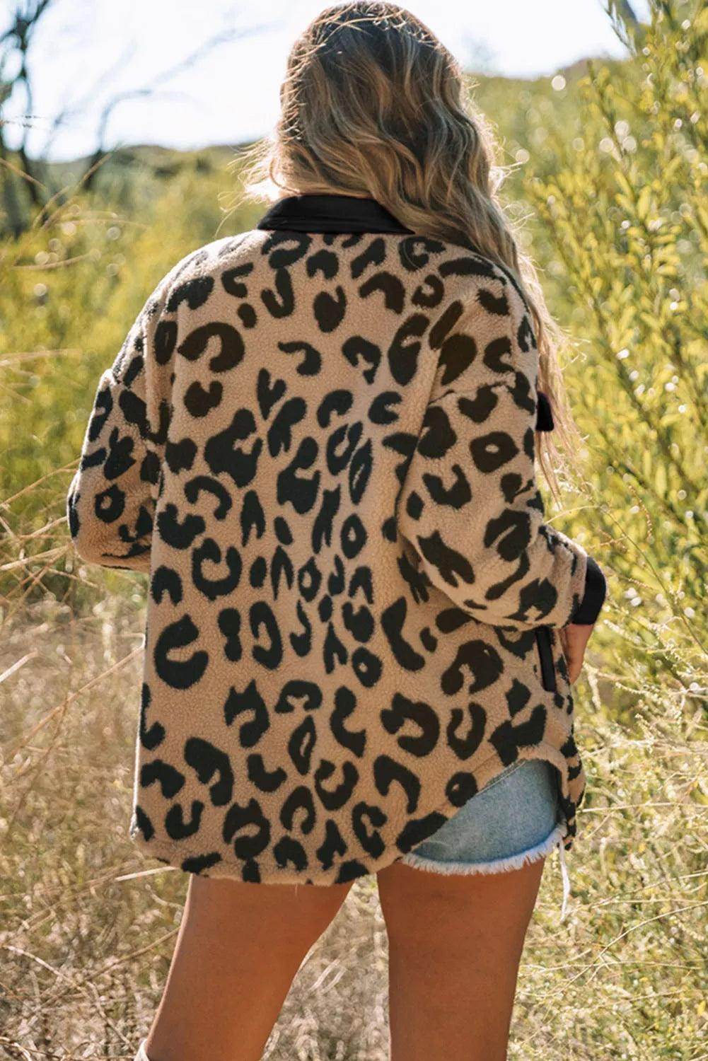 Leopard Button Up Long Sleeve Jacket for Stylish Comfort