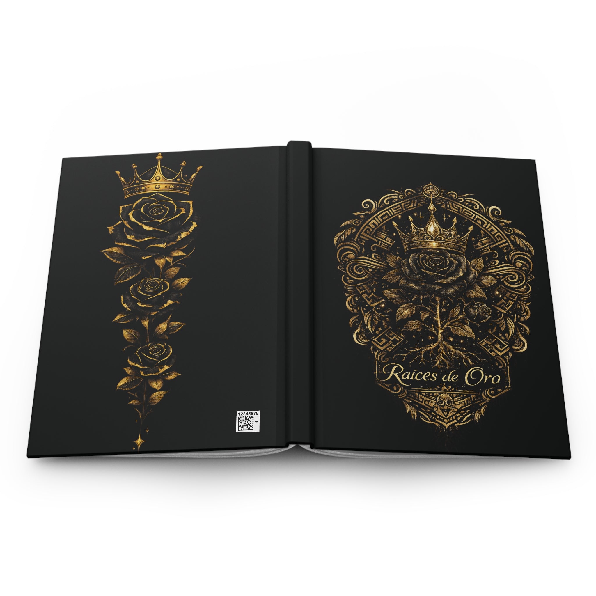Hardcover Journal — 'Raíces de Oro' Gold Crown Rose Matte Hardcover
