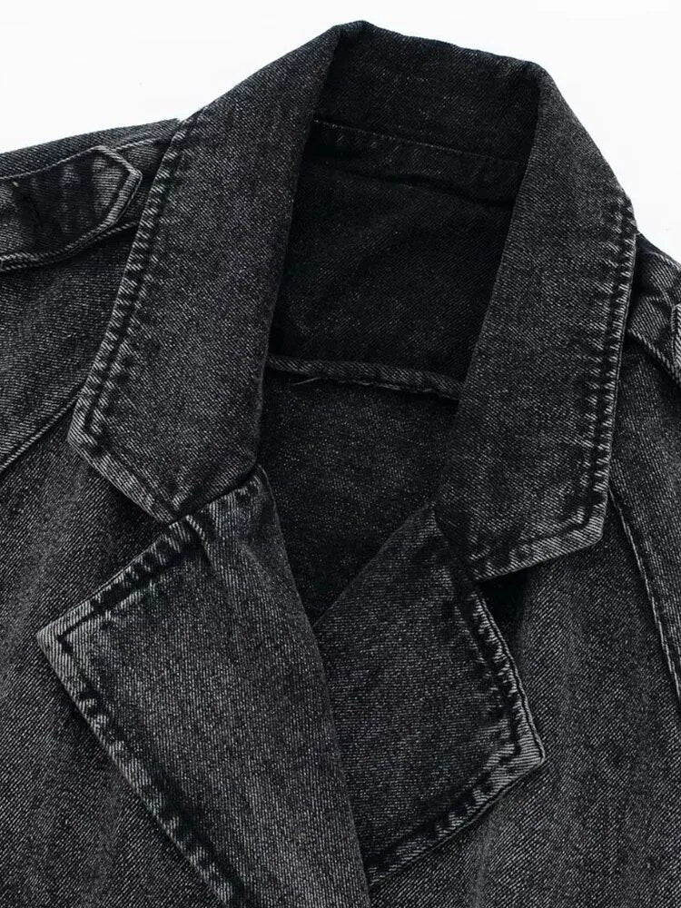 Woman Cropped Denim Jacket  Autumn Women With Belt Jean Jackets for Women Long Sleeve Bomber Streetwear Coats