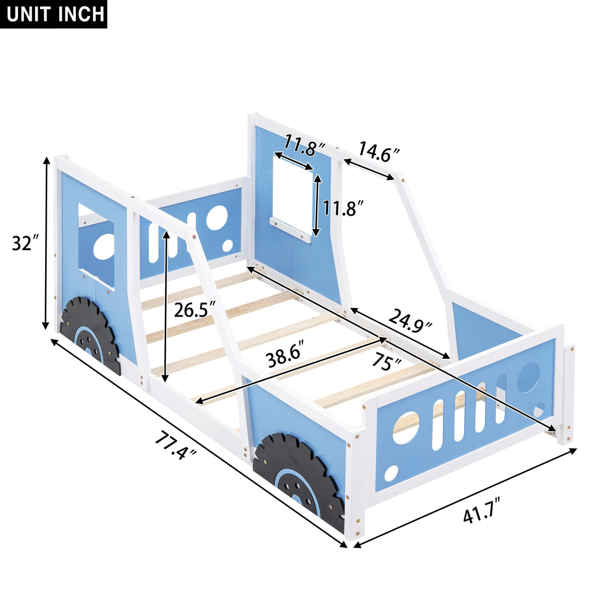 Classic Car Shaped Platform Bed with Wheels - Twin or Full Size