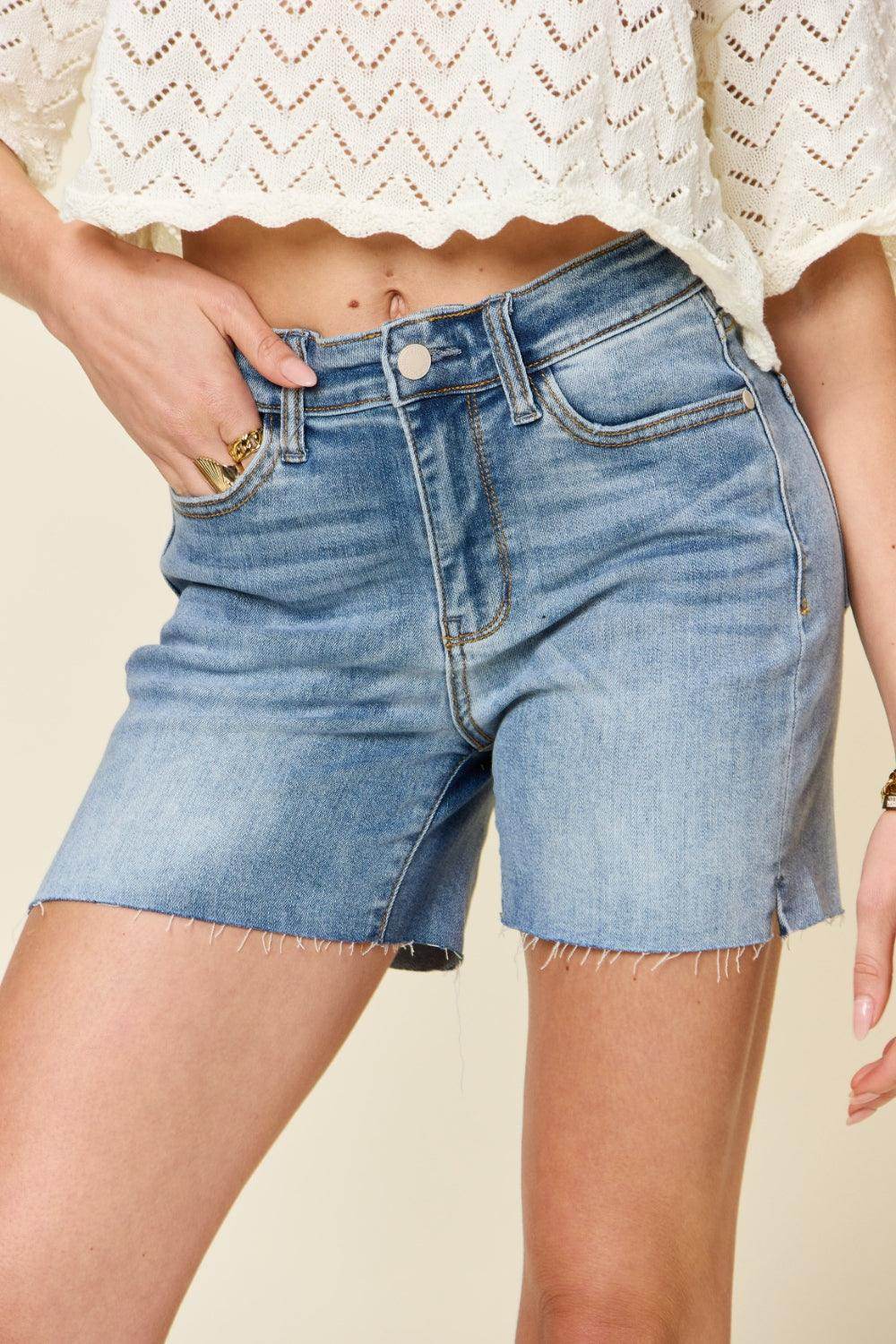 Judy Blue Full Size High Waist Raw Hem Denim Shorts for Women