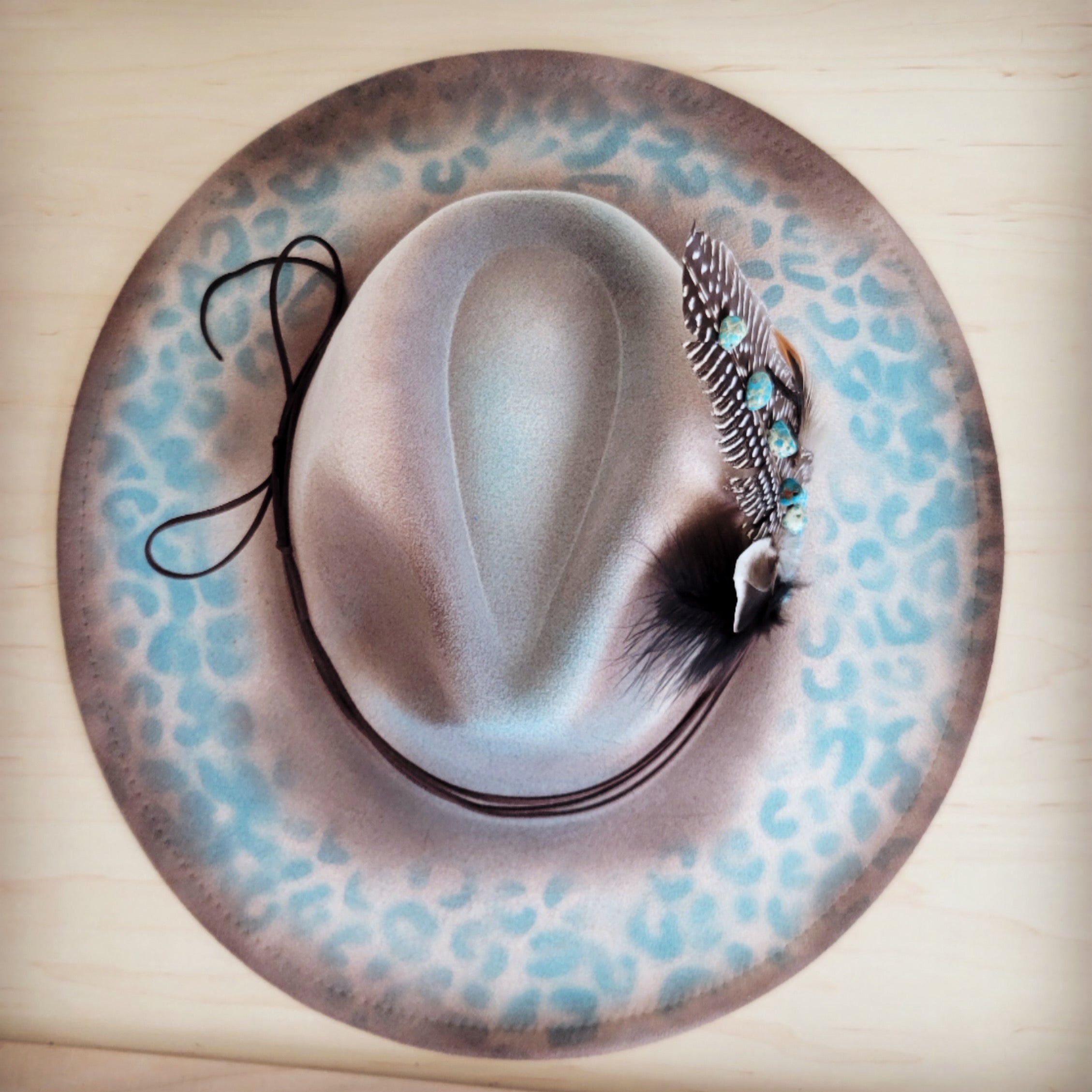 Hand-Painted Leopard Boho Western Cowgirl Hat & Band-Brown/Regalite 986t